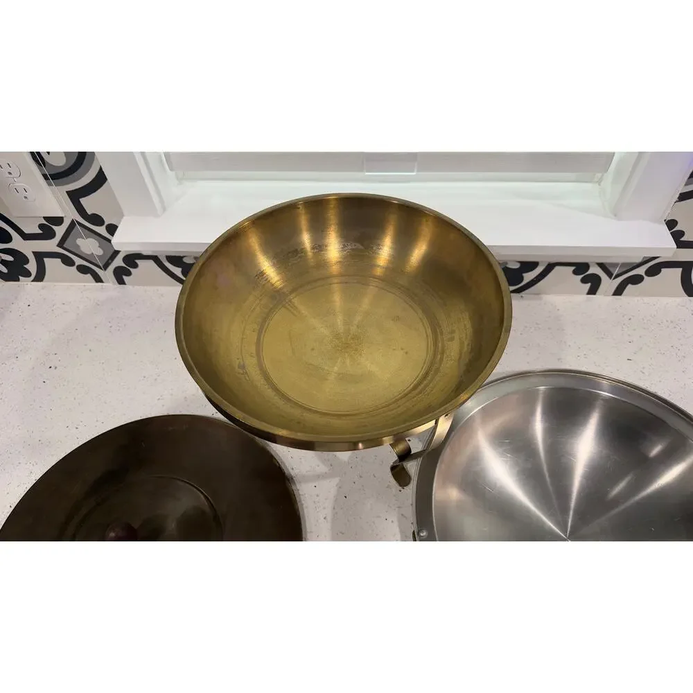 Vintage Brass/Stainless Double Boiler Pan with heating stand